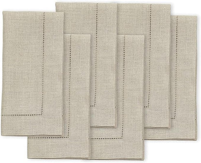 Solino Home Natural Linen Napkins Set of 6-100% Pure Linen Hemstitch Dinner Napkins 20 x 20 Inch for Fall, Autumn, Christmas, Holiday, New Year - Classic Hemstitch