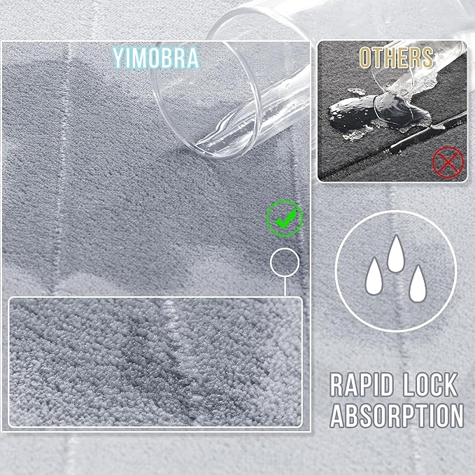 Yimobra Long Bath Mat 44"x24", Super Soft Quick Dry Memory Foam Bathroom Rug, Water Absorbent, Non Slip Backing Machine Washable for Tub Shower, Thick Comfort Support, Silver