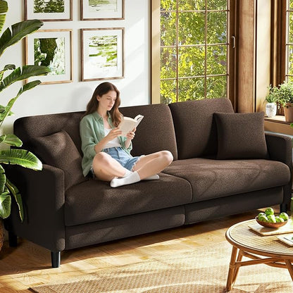 83" Couches for Living Room, Comfy Sofas for Living Room, Teddy Sofa Couch, Tool-Free Setup Loveseat Sofa, All-Wood Love Seat Couches, Small Couch 2 Pillows Included, Khaki