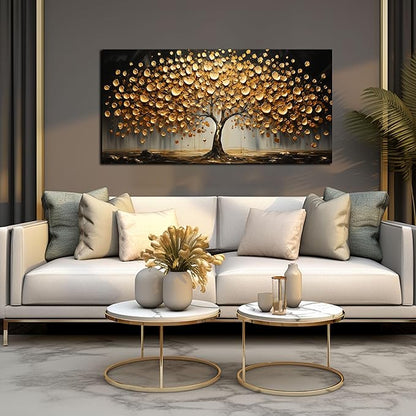 Tree Pictures Wall Decor for Bedroom Gold Wall Art for Office Dining Room Print Picture Living Room Wall Decor 24 x 48 Inch