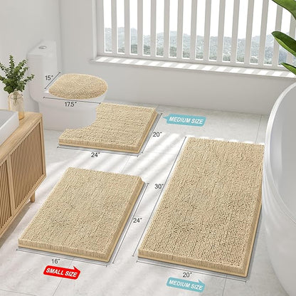Smiry Luxury Chenille Bathroom Rugs 40x32, Extra Soft and Absorbent Shaggy Bath Mat, Machine Washable, Non-Slip Plush Carpet Runner for Tub, Shower, and Floor, Home Decor Accessories, Beige