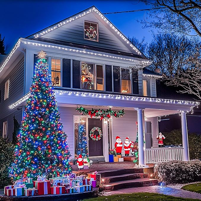 JMEXSUSS 600 LED Color Changing Christmas Lights Plug in, 168FT White & Multicolor String Lights with Remote, Christmas String Lights Outdoor Waterproof Clear Wire for Tree Xmas Decor