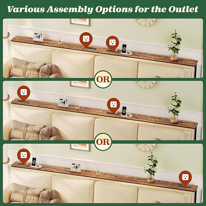 SUPERJARE 51.2 Inch Sofa Table with Power Outlet and USB-C Port, 5.9 Inch Narrow Console Table, Entryway Hallway Couch Table with Storage, Behind Sofa, Small Spaces, Living Room, Rustic Brown