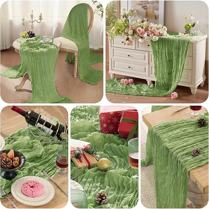 6 Pack Cheesecloth Table Runner 120 Inch Boho Rustic Gauze 10 FT Sage Green Cheese Cloths Table Runners Decorations for Spring Summer Birthday Party Baby Shower Wedding Holiday Home Decor