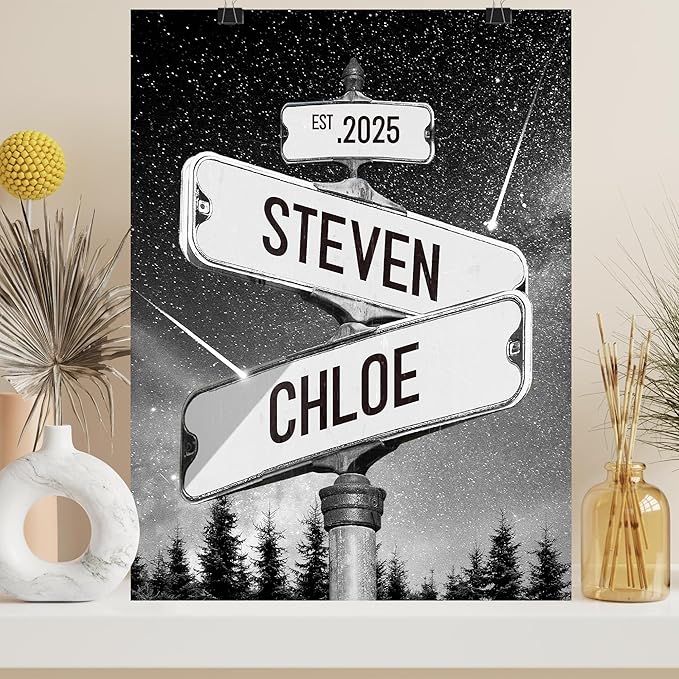 Personalized Vintage Street Sign For Couples, Custom Street Sign Canvas Poster Wall Art With Names, Gift For Valentine