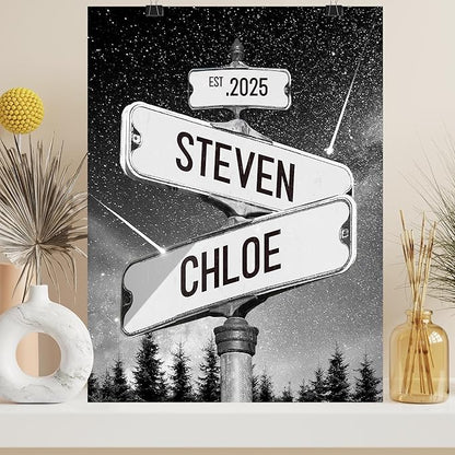 Personalized Vintage Street Sign For Couples, Custom Street Sign Canvas Poster Wall Art With Names, Gift For Valentine