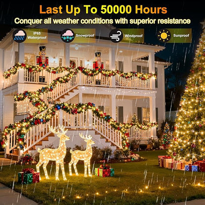 1500 LED Christmas Lights Outdoor Use, 470ft 12 Modes Warm White LED String Lights with Timer Dimmable, Waterproof Christmas Lights for Tree Xmas Patio Yard Fence Balcony Garden Decorations