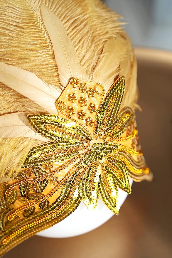 BABEYOND Carnival Feather Headpiece Showgirl Pageant Headband Women's 1920s Flapper Headband (Gold)