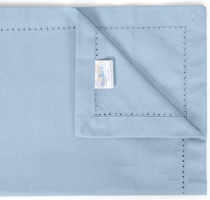 Blue Needles Set of 6 Hemstitch Linen Napkins 100% Cotton Ice Blue Cloth Dinner Napkins 18x18 inches, Soft, Reusable, Absorbent, Washable, Ideal for Fall Thanksgiving Events, Parties & Everyday Use