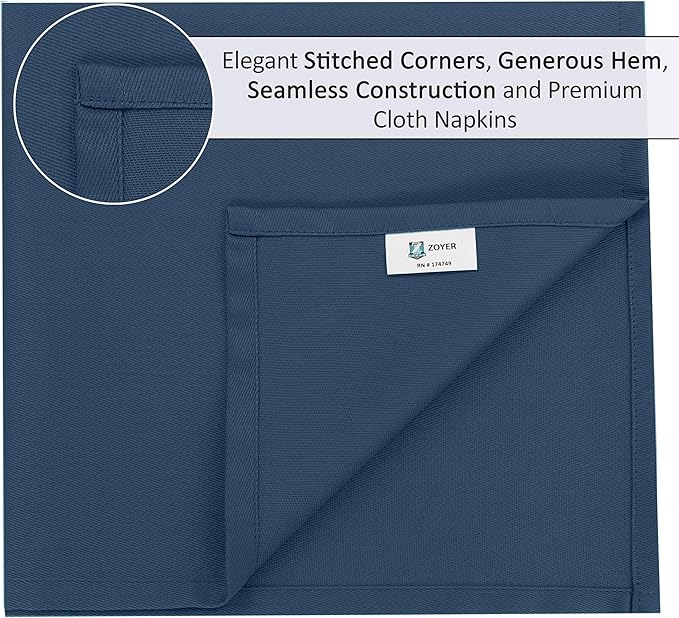 Zoyer Cloth Napkins Set of 4, 18x18 Inches Cotton Enrich Napkins Cloth ‎Washable, Soft & Durable Dinner Napkins for Parties, Wedding, Christmas, ‎Thanksgiving & Everyday Use - Navy Blue
