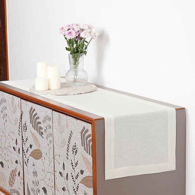 D'Moksha Homes Linen Ivory Table Runner 72 Inches Long - 100% Pure Linen 14 x 72 Inch Table Runner for Dining, Winter, Christmas, Holiday - Machine Washable