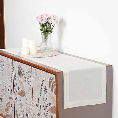 D'Moksha Homes Linen Ivory Table Runner 72 Inches Long - 100% Pure Linen 14 x 72 Inch Table Runner for Dining, Winter, Christmas, Holiday - Machine Washable