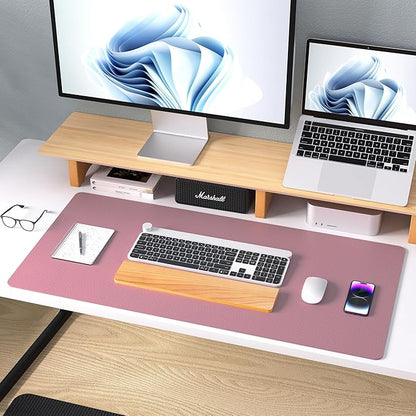 Aothia Leather Desk Pad Protector, Mouse Pad, Office Desk Mat, Non-Slip PU Leather Desk Blotter, Laptop Desk Pad, Waterproof Desk Writing Pad for Office and Home (48"x17", Dark Pink)