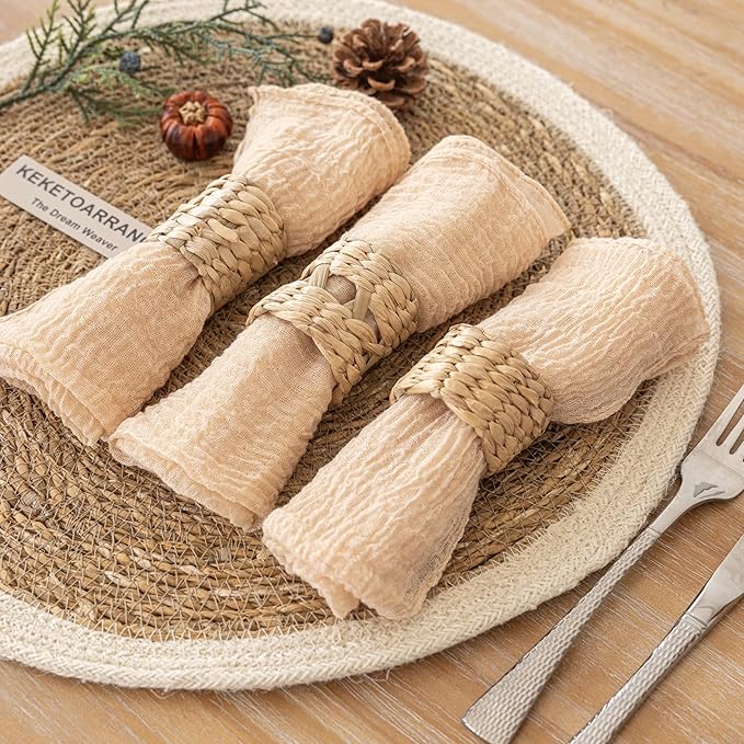 Cheesecloth Napkins 17x17 Inches Spring Cloth Napkins Handmade Washable Table Napkins for Lunch Dinner Wedding Baby Bridal Shower Party Rustic Boho Decorations Bulk Set of 6 Butter