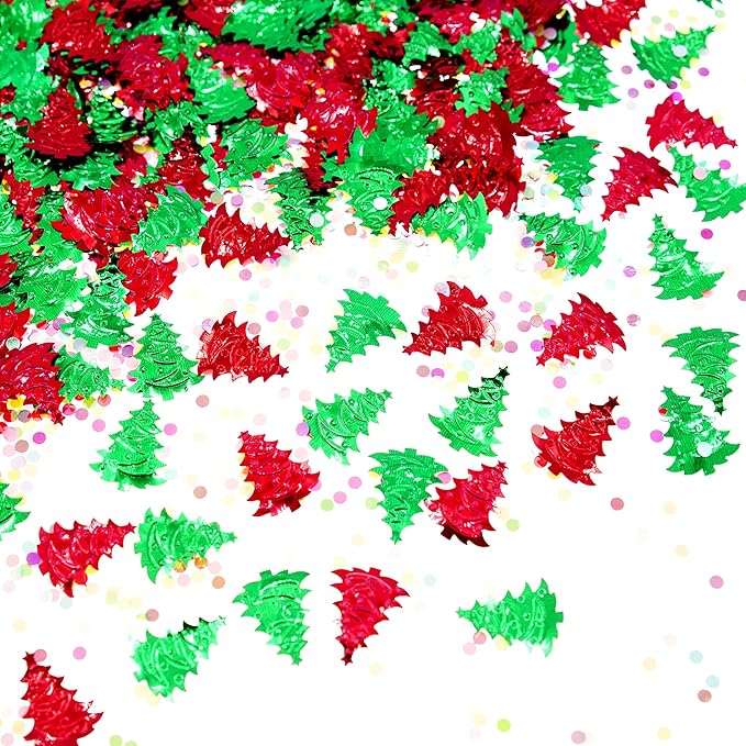 Merry Christmas Party Confetti - Christmas Tree Foil Metallic Sequins Table Confetti New Years Eve Celebration Wedding Santa Xmas Party Sprinkles Confetti Decorations, 60g