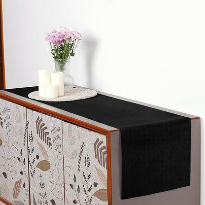 D'Moksha Homes Linen Black Table Runner 108 Inches Long - 100% Pure Linen Dining Table Runner 14 x 108 Inch for Winter, Christmas, Holiday - Machine Washable