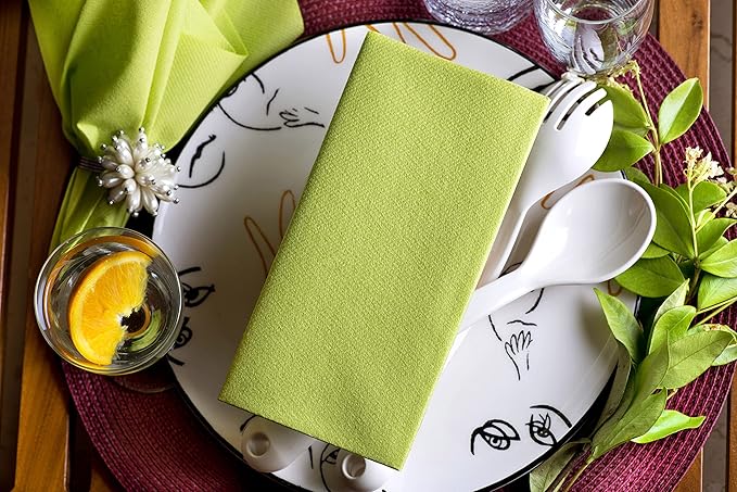Kiwi Green Paper Napkins | Linen Feel Guest Disposable Cloth Like Dinner Napkins | Hand Towels | Soft, Absorbent, Paper Hand Napkins for Kitchen, Bathroom, Parties, Weddings, Dinners | 50 Pack