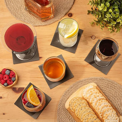 AH AMERICAN HOMESTEAD Paper Cocktail Napkins - Linen-Like Disposable Beverage Bar Napkins 4.75" x 4.75" - Bulk Square Napkins - Ideal for Party or Wedding (Dark Brown -100 Count)