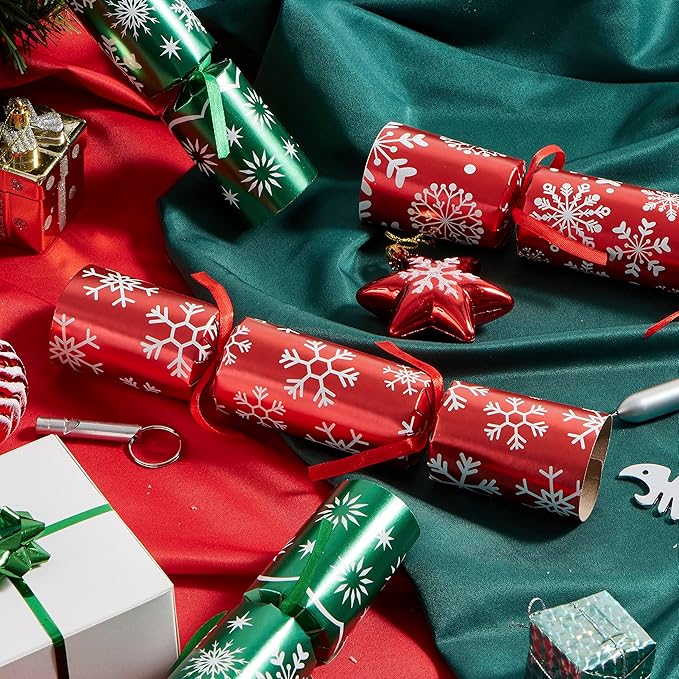 JOYIN 12 Pack Christmas Non-Snap Party Favor, Red & Green Snowflake Party Table Favor Includes Party Hat, Jokes & Gifts, Xmas Gifts Prizes for Christmas Holiday Dinner Traditions Supplies