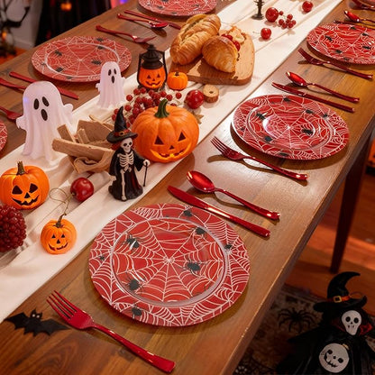WELLIFE 20PCS Spider Web Party Plates – Red Plastic Dinner & Dessert Plates (10×9.2" + 10×6.3") for Kids Birthday, Spider Theme Parties & Superhero Party Supplies