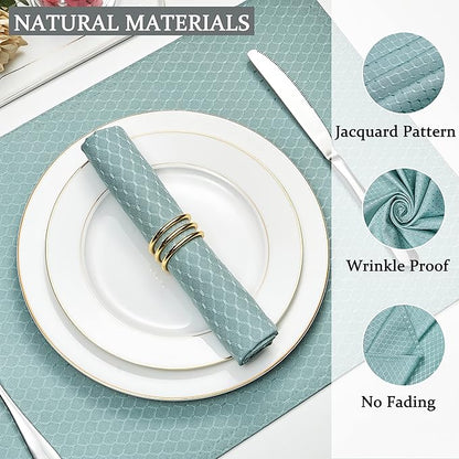Cloth Napkins Set of 8 – Square 17x17 Inch Jacquard Fabric Polyester Washable Reusable Cloth Napkins for Kitchen Dinner Dining Restaurants Wedding Party Banquet Table (Turquoise)