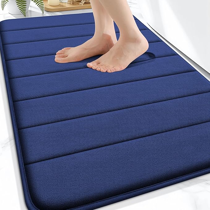OLANLY Memory Foam Bath Mat 34x21, Super Soft Absorbent Bathroom Rugs, Quick Dry, Machine Washable Shower Floor Rugs, Bathmat Carpet, Bathroom Home Decor Accessories, Twilight Sapphire