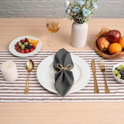 Blue Needles Set of 12 Hemstitch Linen Napkins 100% Cotton Grey Cloth Dinner Napkins 18x18 inches, Soft, Reusable, Absorbent, Washable, Ideal for Fall Thanksgiving Events, Parties & Everyday Use