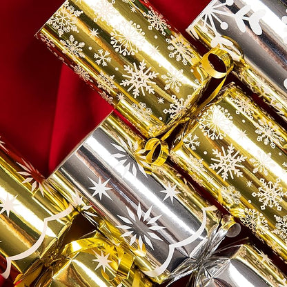 JOYIN 8 Pack Christmas No Snap Party Table Favor with Gold & Silver Snowflake Design, with Party Hat, Joke & Little Gift Inside, for Xmas Gift, Christmas Seasonal Holiday Dinner