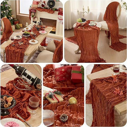 12 Pack Thanksgiving Table Runner Terracotta Boho Rustic Gauze 120 Inch 10 FT Cheesecloth Table Runners for Wedding Birthday Baby Shower Christmas Holiday Party Fall Decor for Home Farmhouse