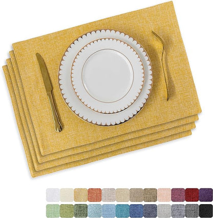Home Brilliant Cloth Placemats Set of 4 Linen Placemat Washable Heat Resistant Dining Table Place Mats for Kitchen Table Holiday Dinner Fall Decoration, Yellow