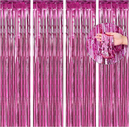 BTSD-home 4 Pack Pink Fringe Curtain, Metallic Photo Booth Backdrop Tinsel Door Curtains for Wedding Birthday Bridal Shower Baby Shower Bachelorette Christmas Party Decorations(8ft x 3ft)