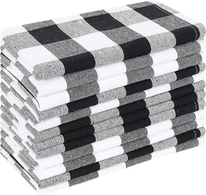 Cloth Napkins Reusable Cloth Dinner Black & White Napkins Set of 12 Cotton Gingham Check 16x16 Inches Cloth Napkins for Parties Weddings Washable Table Napkins Cocktail Napkin Thanksgiving Decor
