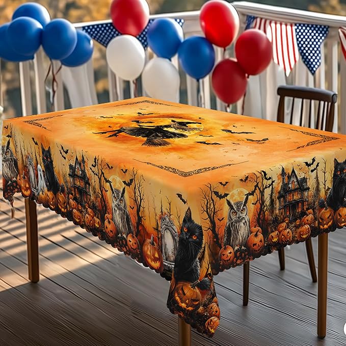 Eikione Rectangular Tablecloth 152x220inch, Halloween Ghost Tablecloth Waterproof and Wrinkle-Free, Table Covers, Summer Decorations for Home Dining