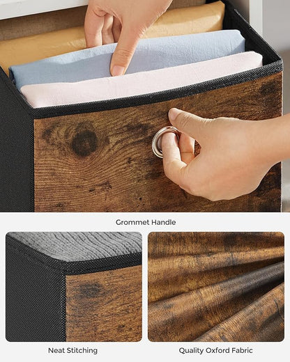 SONGMICS Storage Cubes, Set of 6 Storage Bins with Handles, Foldable Oxford Fabric and Non-Woven Fabric Storage Boxes, 13x13x13 Inches, Fit Cube Storage Unit, Rustic Brown URFB133B01