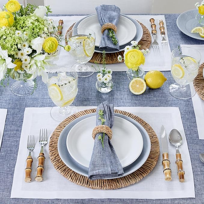 Solino Home Linen White Placemats Set of 4 - 100% Pure Linen Placemats 14 x 19 Inch for Fall, Autumn, Winter, Christmas, Holiday, New Year - Fete