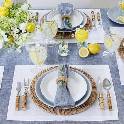 Solino Home Linen White Placemats Set of 4 - 100% Pure Linen Placemats 14 x 19 Inch for Fall, Autumn, Winter, Christmas, Holiday, New Year - Fete