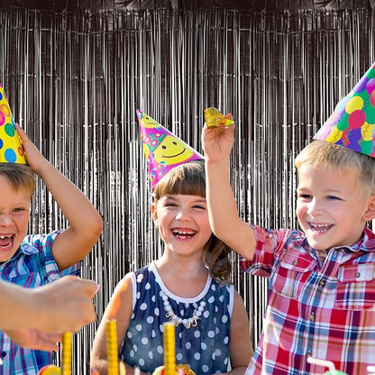 2 Pack Black Fringe Curtain Backdrop, Black Streamers, Halloween, Birthday, Shower, Party Decorations