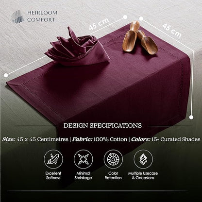Burgundy Cotton Cloth Napkins 18"x18" - Set of 12 - Soft, Absorbent, Durable, Reusable, Washable - Hemstitch Mitered Edges - Perfect for Weddings, Receptions, Holiday, Formal Events