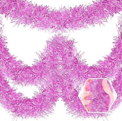 25 Feet Christmas Foil Fringe Banner Metallic Tassle Garland Metallic Backdrop Parade Floats Shiny Hanging Ceiling, Valentine's, Wedding, New Year Party Decorations(4" x 25', Macaron Pink)