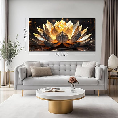 Lotus Flower Pictures Wall Decor for Bedroom Gold Room Wall Decor for Women Modern Canvas Prints Wall Art Size 24 x 48 Inch