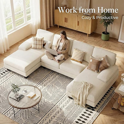 Homall Modular Sectional U Shaped Sofa Couches for Living Room, Comfy Chenille 4 Seat Sofa Set with Removable Pillows, Lounge Chaise Upholstered Couch for for Apartment (Chenille, White)