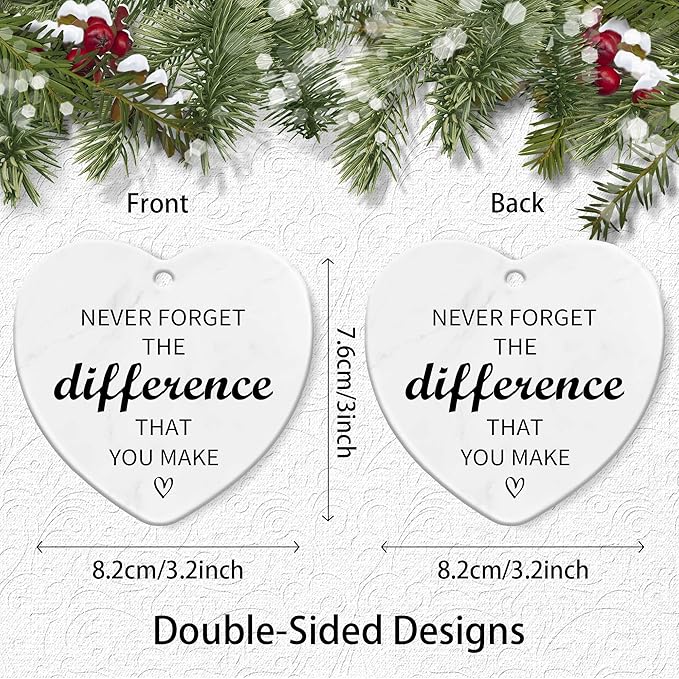 Never Forget The Difference That You Make,Thank You Gifts Ceramic Ornament 2025,Keepsake Sign Heart Farewell Going Away Goodbye Appreciation Retirement Gifts for Women Men Coworker Boss Friend
