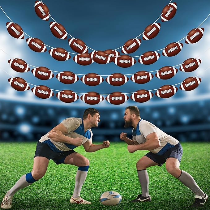 4 Pack Football Party Decorations, 32 PCS Football Cardboard Pre-Assemble Game Day Party Banner Garland for Bowl Game Day Sports Themed Party Supplies Birthday Cutouts Banner Decor