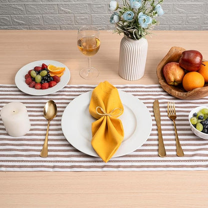 Blue Needles Set of 6 Hemstitch Linen Napkins 100% Cotton Golden Yellow Cloth Dinner Napkins 18x18 inches, Soft, Reusable Absorbent Washable, Ideal for Fall Thanksgiving Events, Parties & Everyday Use