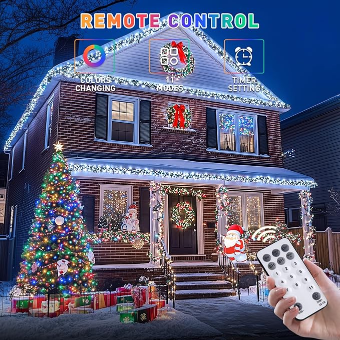 JMEXSUSS Color Changing Christmas Lights, 66ft 200 LED White & Multicolor String Lights Outdoor Waterproof with Timer Remote, Connectable Christmas Tree Lights Plug in for Indoor Xmas Decor