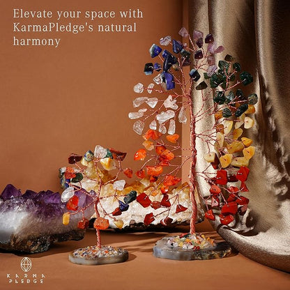 7 Chakra Tree of Life Healing Crystals & Stones, Pack of 2 Crystal Tree for Positive Energy, Wealth, Feng Shui Decor for Home and Office Desk Decoration, Good Luck Birthday Gifts for Women, Mom