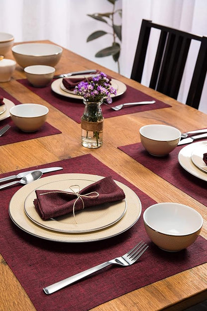 Solino Home Linen Placemats Set of 4 - Red Garnet Placemats 14 x 19 Inch - 100% Pure Linen Table Mats for Fall, Autumn, Thanksgiving, Christmas, Holiday, Winter - Athena