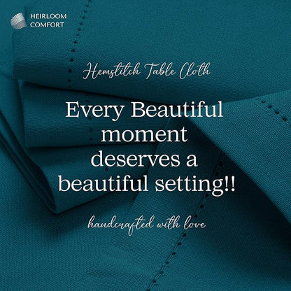 Teal Green Rectangle Tablecloth, 60x102 Inch, 100% Cotton, Fits 8-10 Seats, Durable, Washable, Wrinkle Resistant, Dining Table Cloth for Weddings, Birthdays, Holiday Meals, Dinner