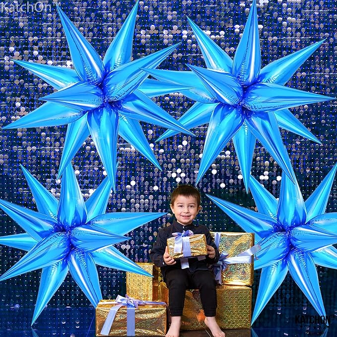KatchOn Metallic Blue Star Balloons - 26 Inch, Pack of 50 | Starburst & Spike Designs for Blue Birthday & Party Decorations