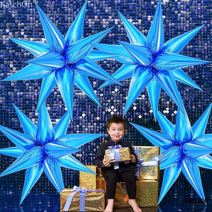 KatchOn Metallic Blue Star Balloons - 26 Inch, Pack of 50 | Starburst & Spike Designs for Blue Birthday & Party Decorations